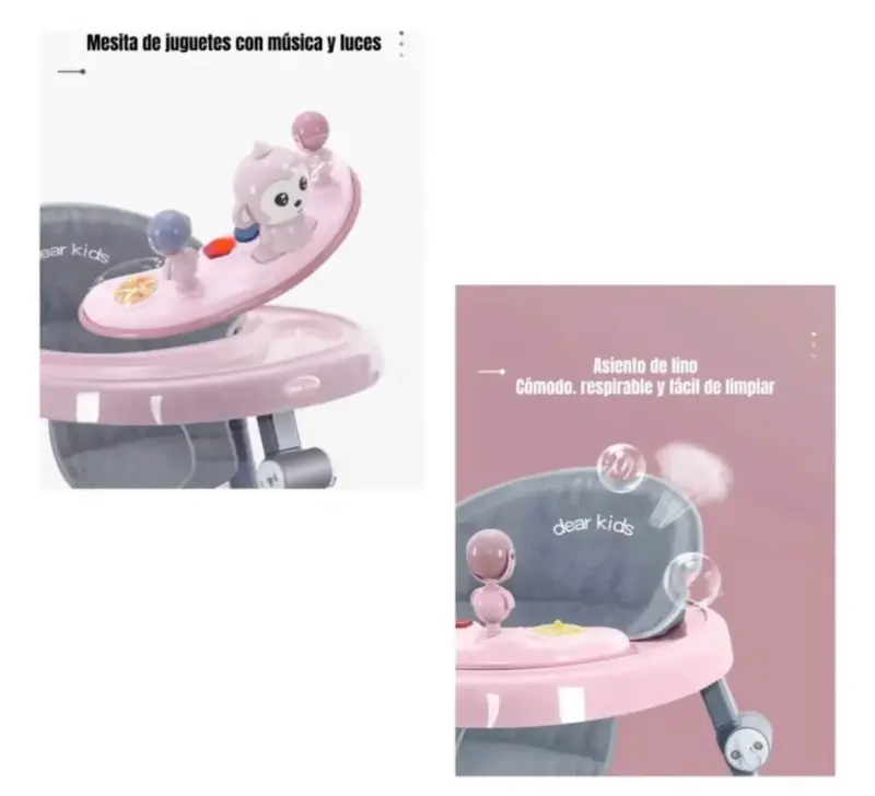Andador para bebé rosa con juguetes - 3