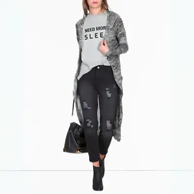 Cardigan Largo Urb Woman Gris Jaspeado Talla XS - miniatura 2