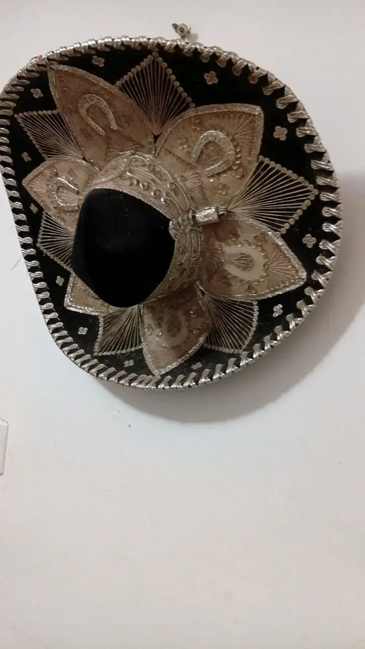 Sombrero charro mexicano negro con bordados plateados - 2