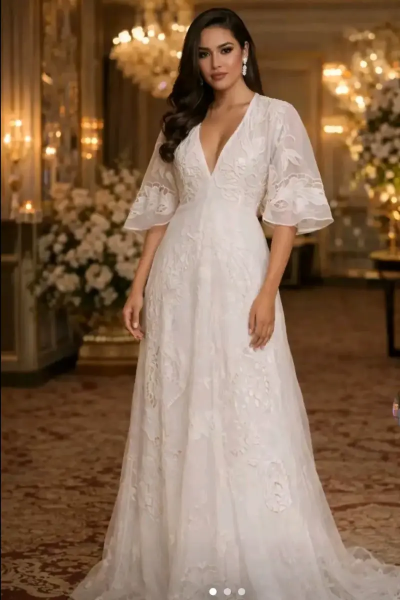 Vestido de Novia Encaje Blanco Elegante - 2