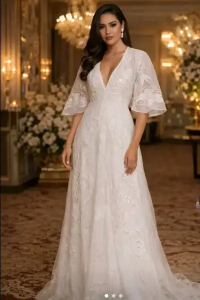 Vestido de Novia Encaje Blanco Elegante - miniatura 2