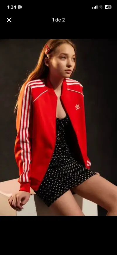 Chaqueta deportiva roja Adidas con rayas - miniatura 1