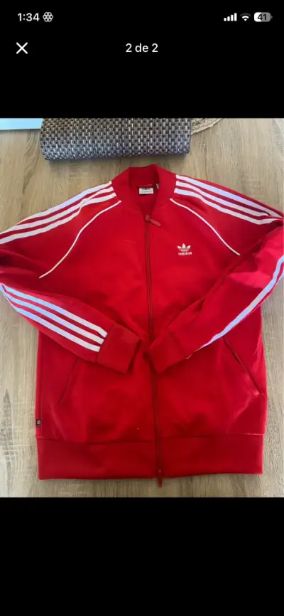 Chaqueta deportiva roja Adidas con rayas - miniatura 2