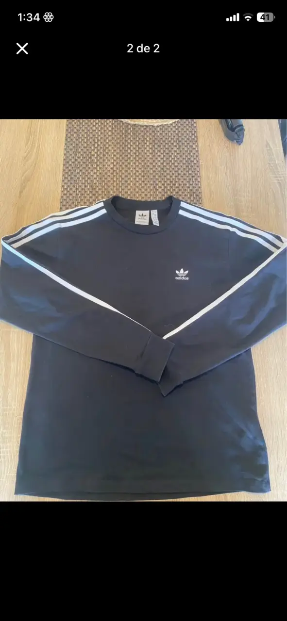 Polera manga larga Adidas negro con rayas blancas