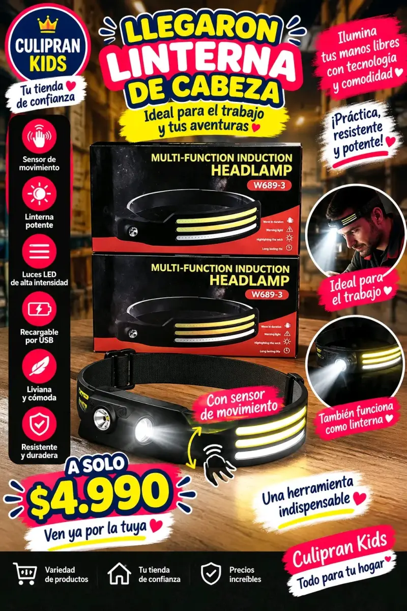 Linterna de Cabeza con Sensor de Movimiento