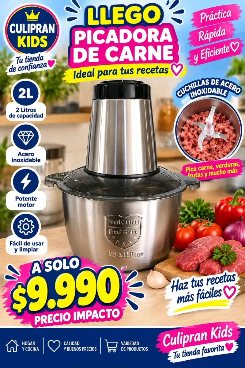 Picadora de Carne 2L Acero Inoxidable