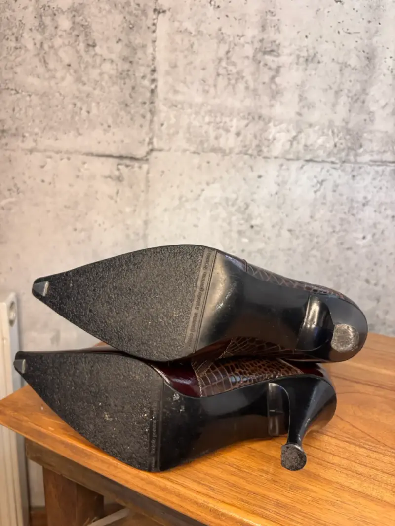 Botines de cuero marrón con tacón alto - 4