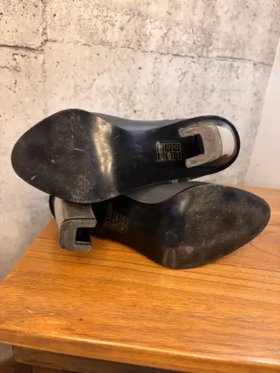 Botines de cuero gris con tacón metálico - miniatura 5