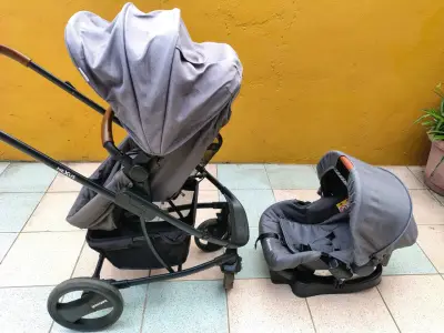 Coche de bebé Bebesit con silla de auto gris - miniatura 6