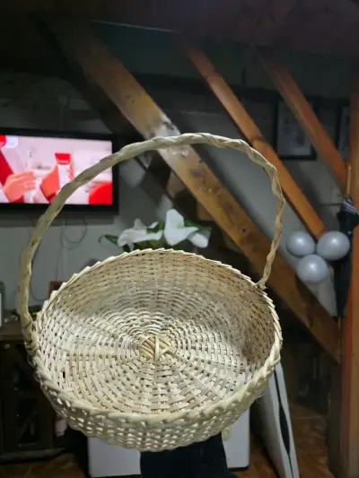 Canasta de mimbre con asa para decoracióno frutero - miniatura 3