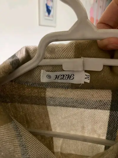 Abrigo de cuadros beige y blanco para mujer - miniatura 2