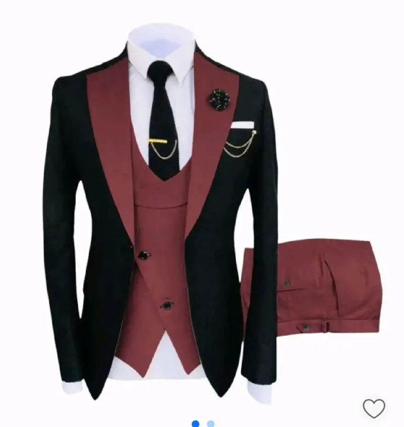 Elegante traje de hombre negro y burdeos