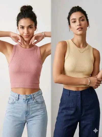 Polera sin mangas de algodón en rosa y beige - miniatura 1