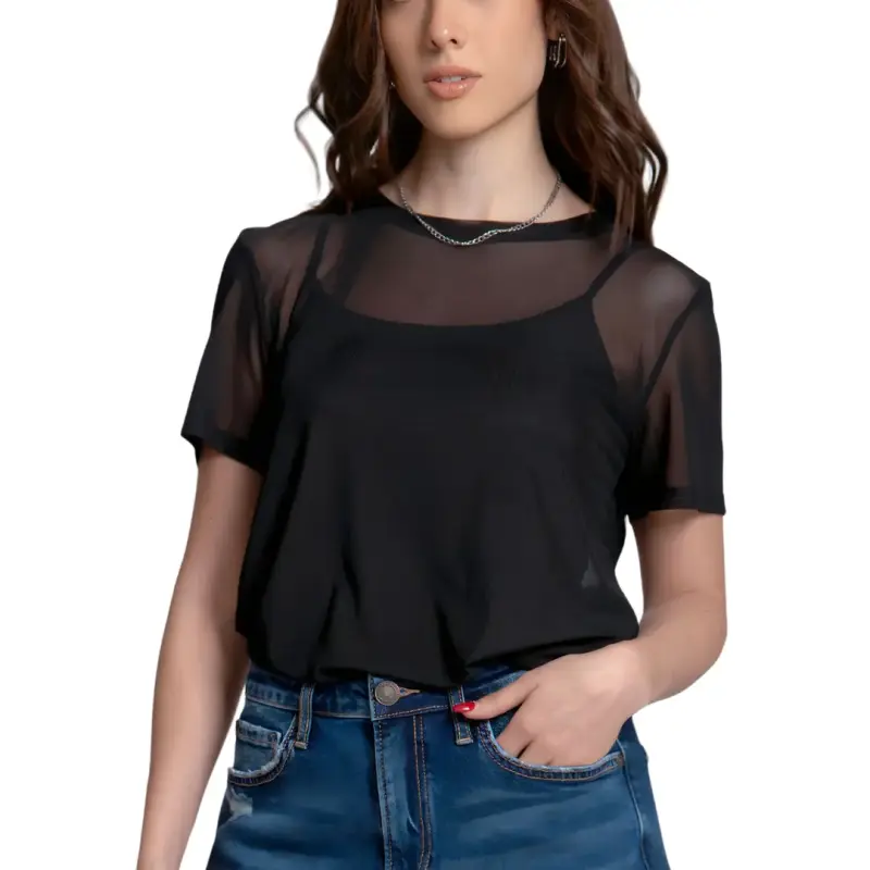 Polera Polly Negra Talla M de Malla Transparente - 4
