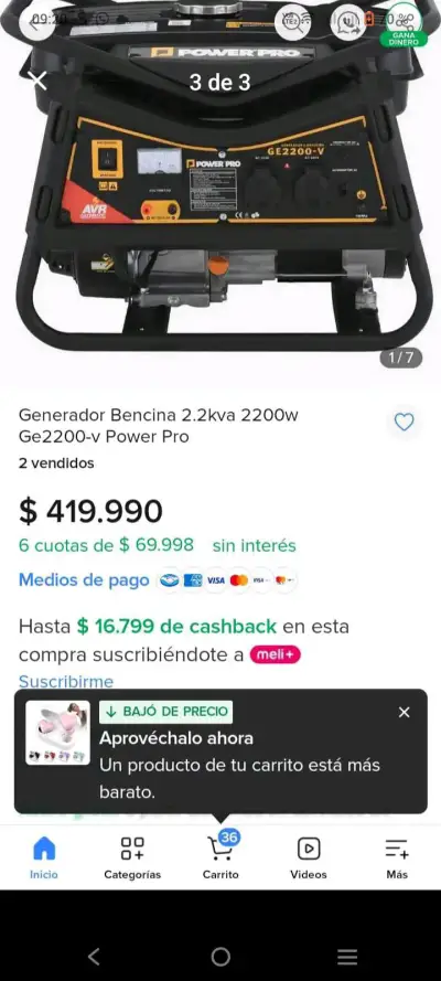 Generador a gasolina Power Pro GE2200-V 2200W - miniatura 3
