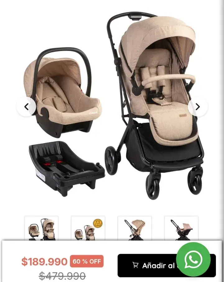 Coche de bebé con silla de auto beige