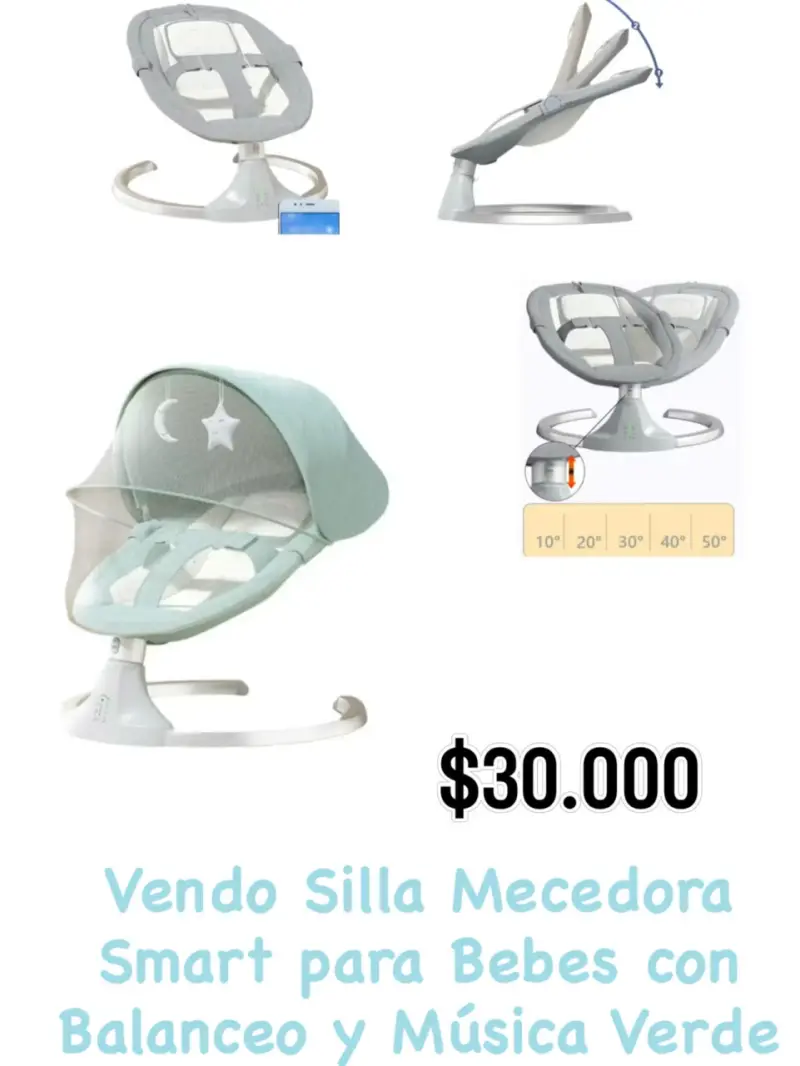Silla mecedora smart para bebés con balanceo y música verde