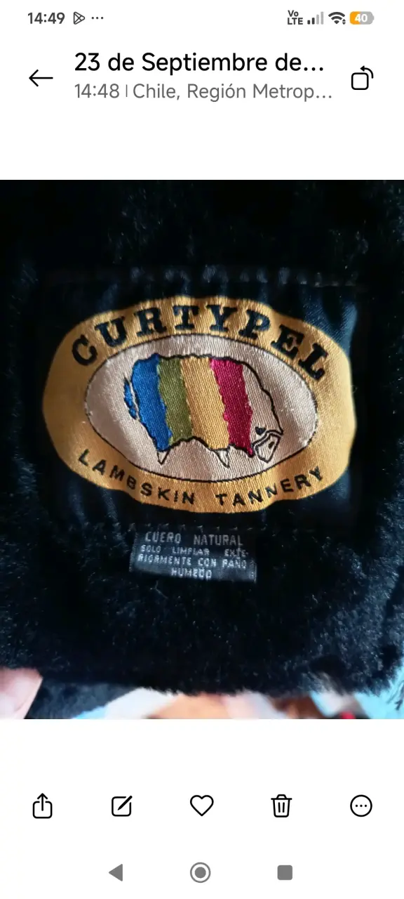 Chaqueta de cuero natural Curtipel negra - 1