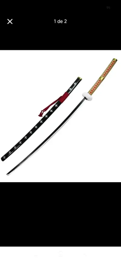 Katana decorativa con funda negra y detalles dora - miniatura 1