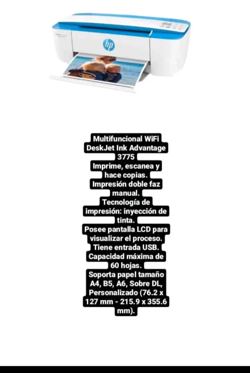 Impresora Multifuncional HP DeskJet Ink Advantage 3775 WiFi