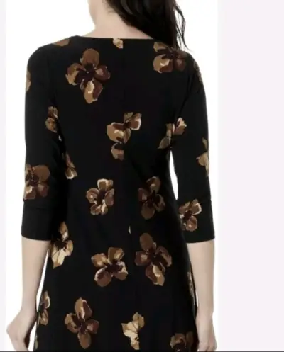 Vestido negro con estampado floral marrón - miniatura 1