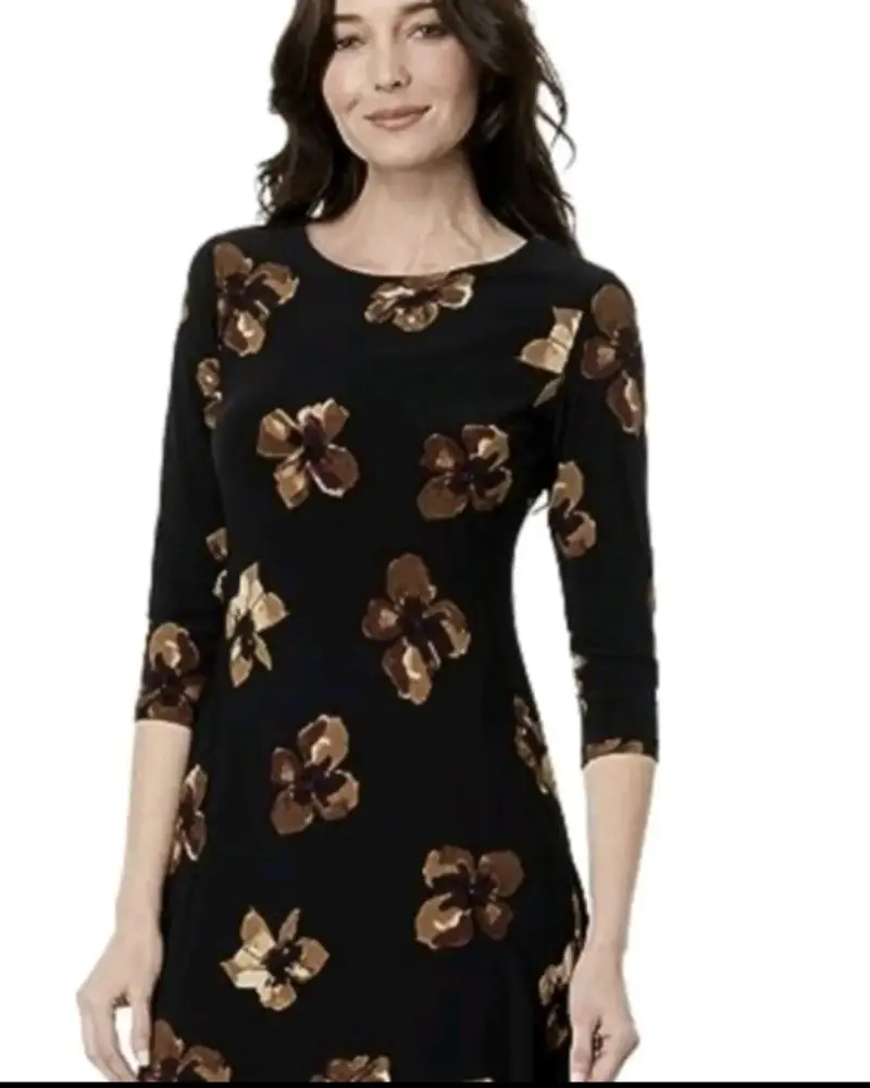 Vestido negro con estampado floral marrón - 2
