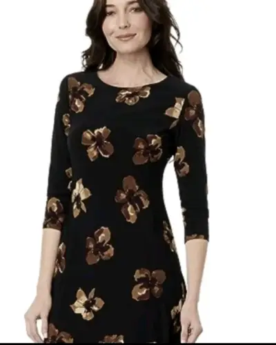 Vestido negro con estampado floral marrón - miniatura 2
