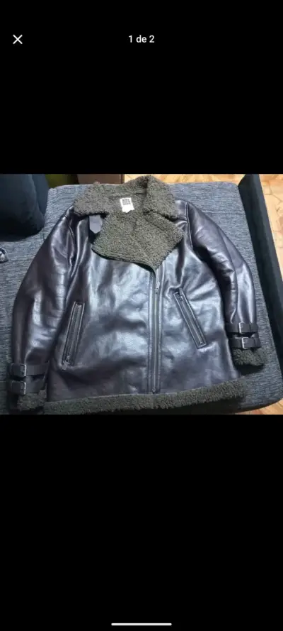 Chaqueta de cuero con forro de lana Ame Rino - miniatura 1