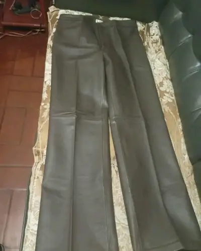 Pantalones de cuero marrón para hombre - miniatura 2