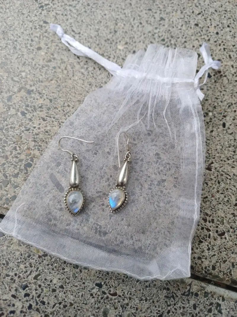 Pendientes piedr ojo de tigre piedra luna y bote - 2