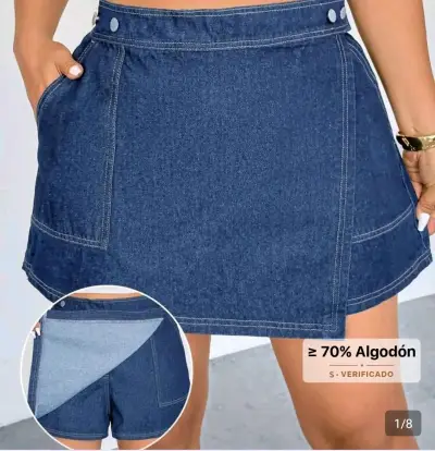 Falda pantalón de mezclilla azul para mujer - miniatura 1