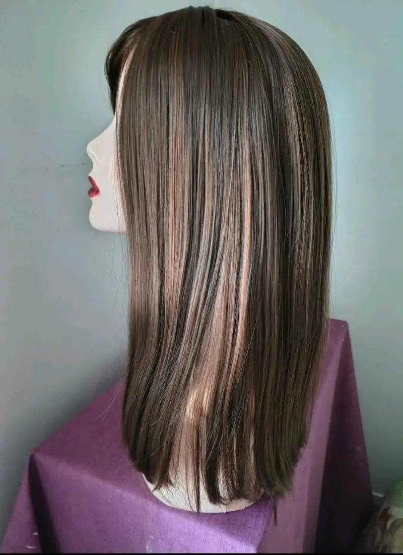 Peluca de cabello liso castaño oscuro - 2