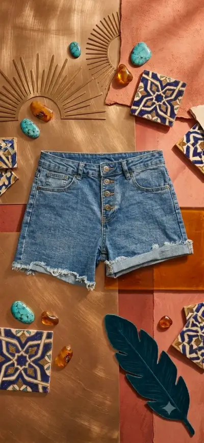 Shorts de mezclilla azul con botones decorativos - miniatura 1