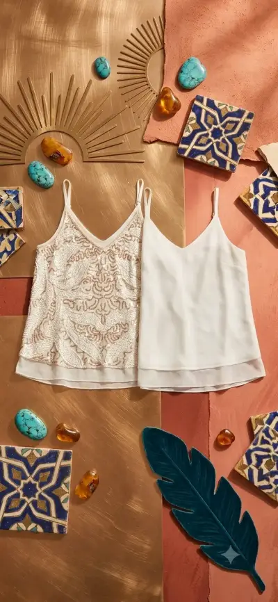 Blusas de tirantes con diseño bordado y lisa - miniatura 1
