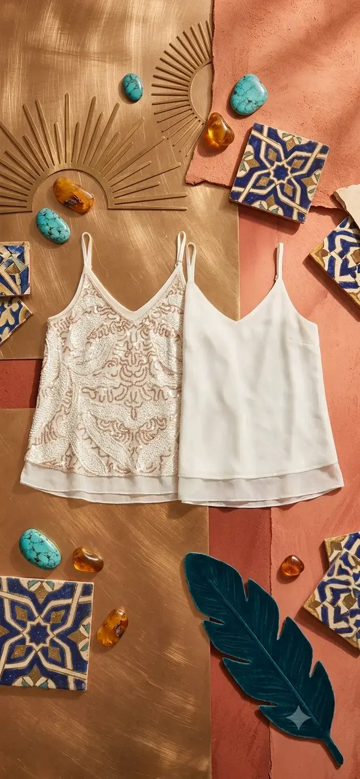 Blusas de tirantes con diseño bordado y lisa - 3