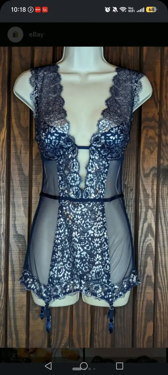 Baby doll corset de encaje transparente azul