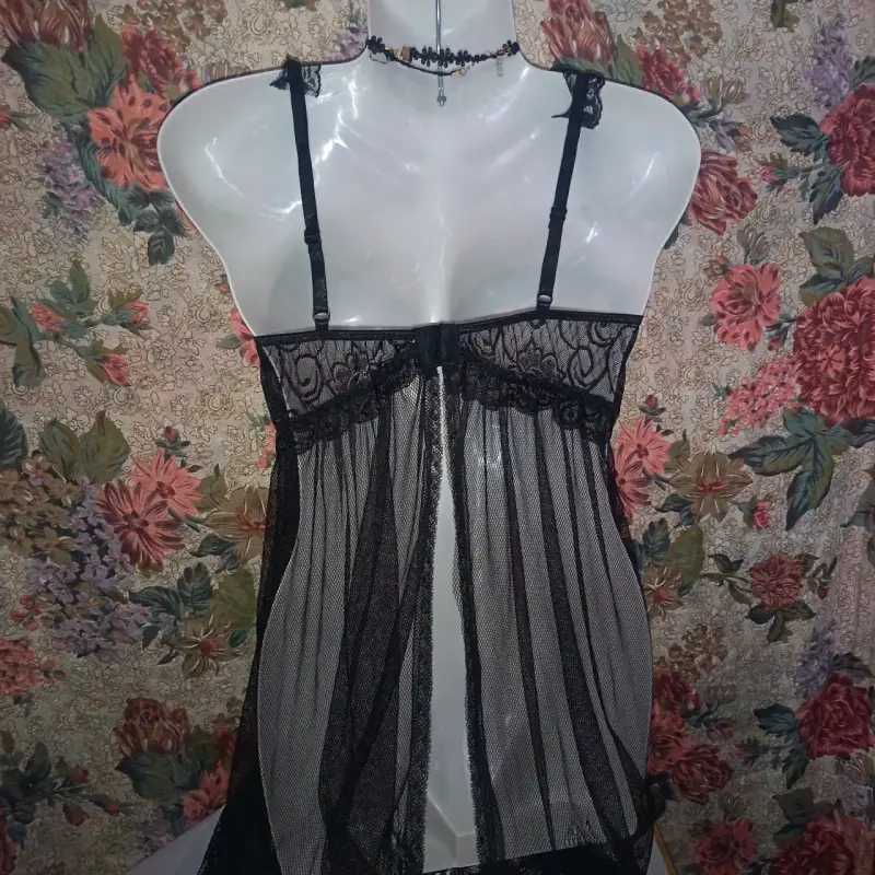 Babydoll de encaje negro transparente - 3