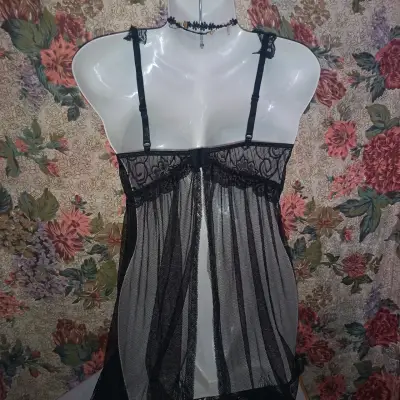 Babydoll de encaje negro transparente - miniatura 3