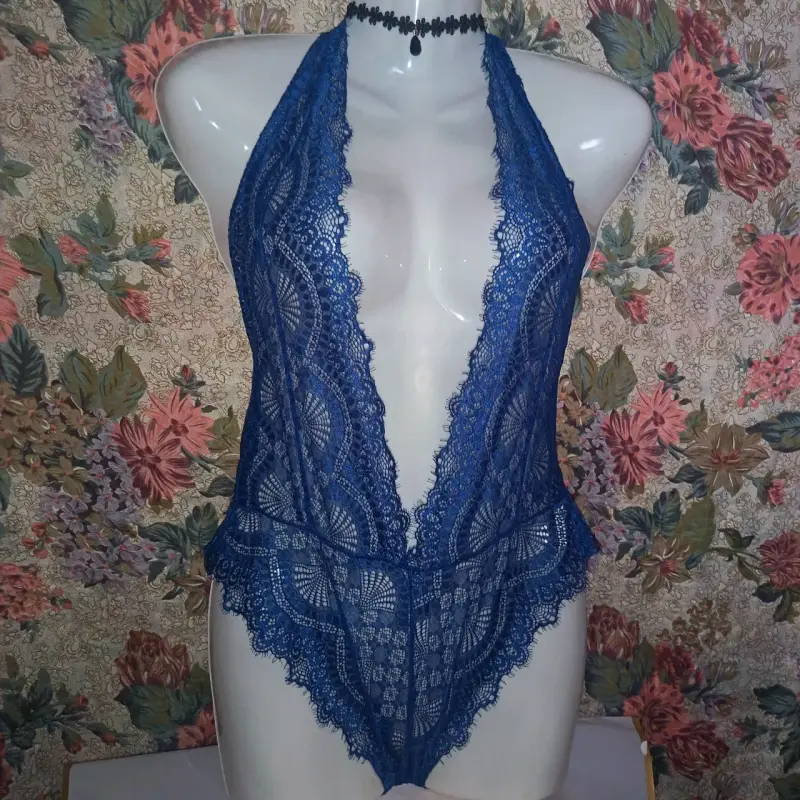 Body de encaje azul para mujer - 1