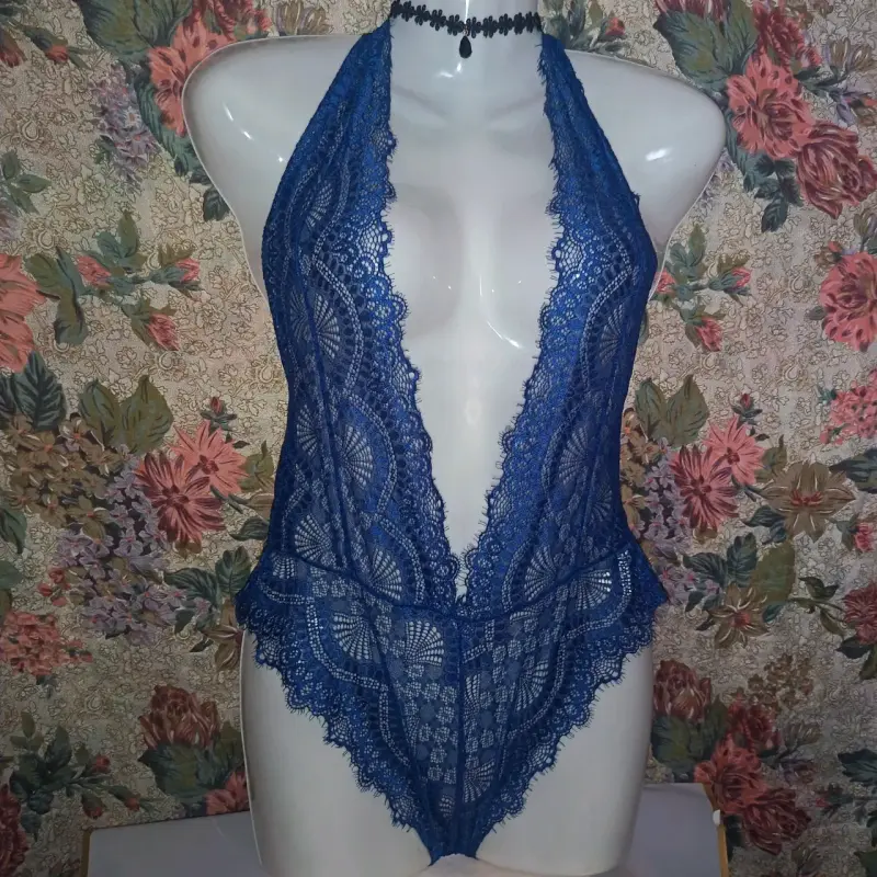 Body de encaje azul para mujer - 2