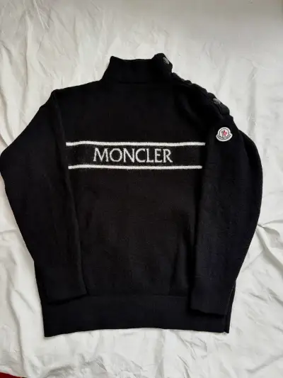 Suéter de lana Moncler negro con logo - miniatura 1