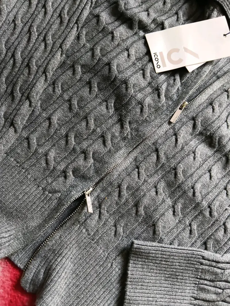 Chaleco Crop Tejido Gris Doble Cierre XL - 2