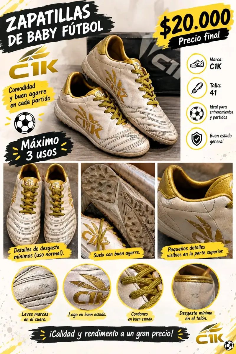 Zapatillas de baby fútbol C1K doradas talla 41 - 1