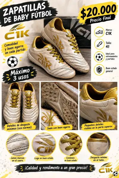 Zapatillas de baby fútbol C1K doradas talla 41 - miniatura 1