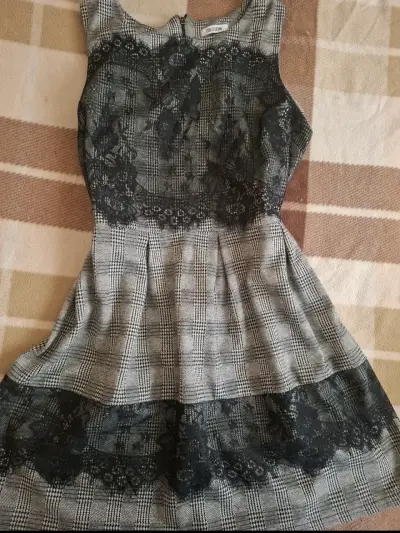 Vestido a cuadros con encaje Colloseum - miniatura 1