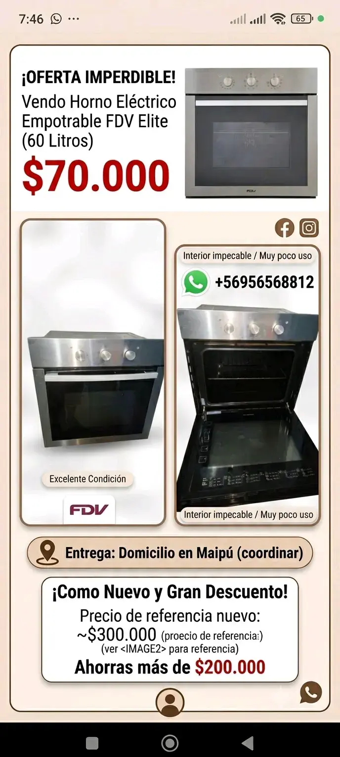 Horno Eléctrico Empotrable FDV Elite 60L en Oferta - 1