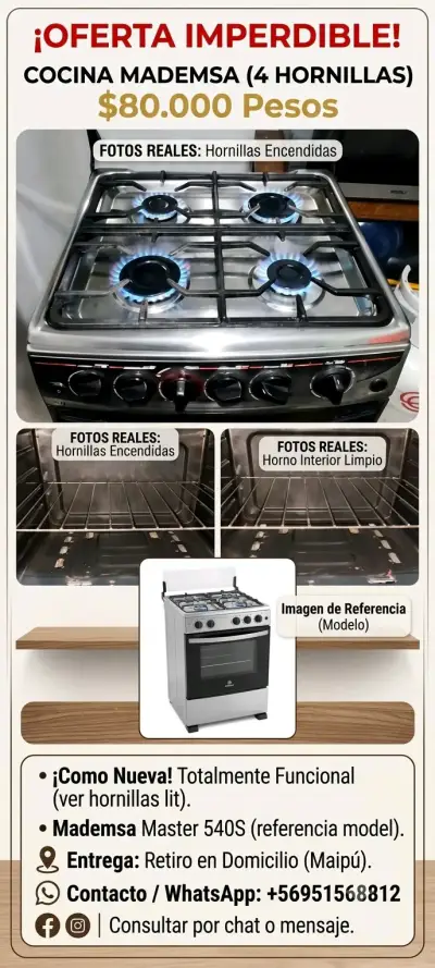 Cocina Mademsa 4 Hornillas en Buen Estado - miniatura 1
