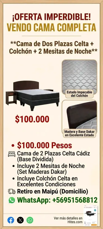 Cama de Dos Plazas Celta con Colchón y Mesita - miniatura 1