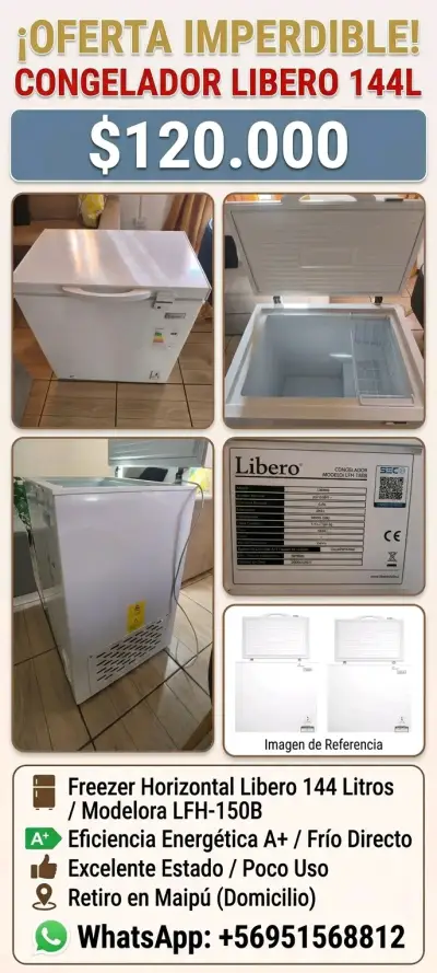 Congelador Libero 144L en excelente estado - miniatura 1
