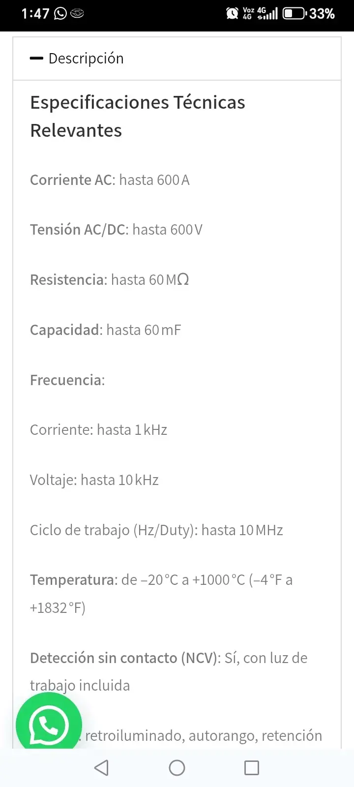 Multímetro de gancho C-Logic 810 con termocupla - 4